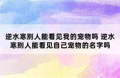 逆水寒别人能看见我的宠物吗 逆水寒别人能看见自己宠物的名字吗